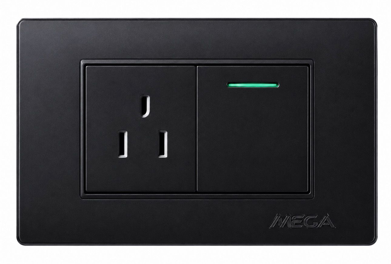 Toma + interruptor MEGA TOOLS línea negra